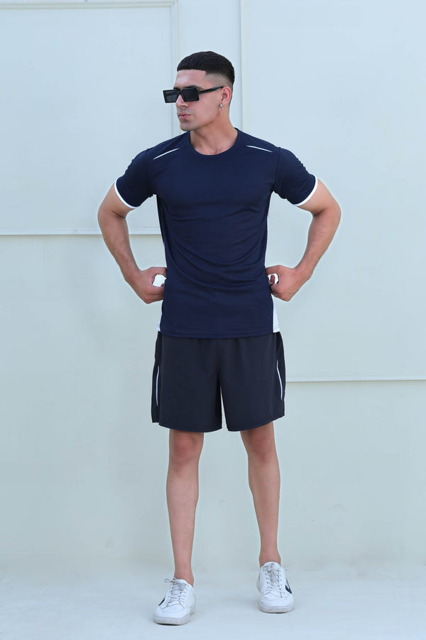 Banner Round Neck Dry-fit Tees for Men-MTST-0066-Navy White