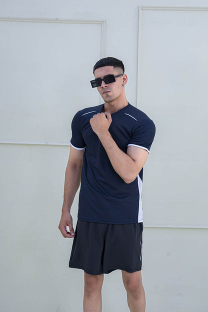 Banner Round Neck Dry-fit Tees for Men-MTST-0066-Navy White