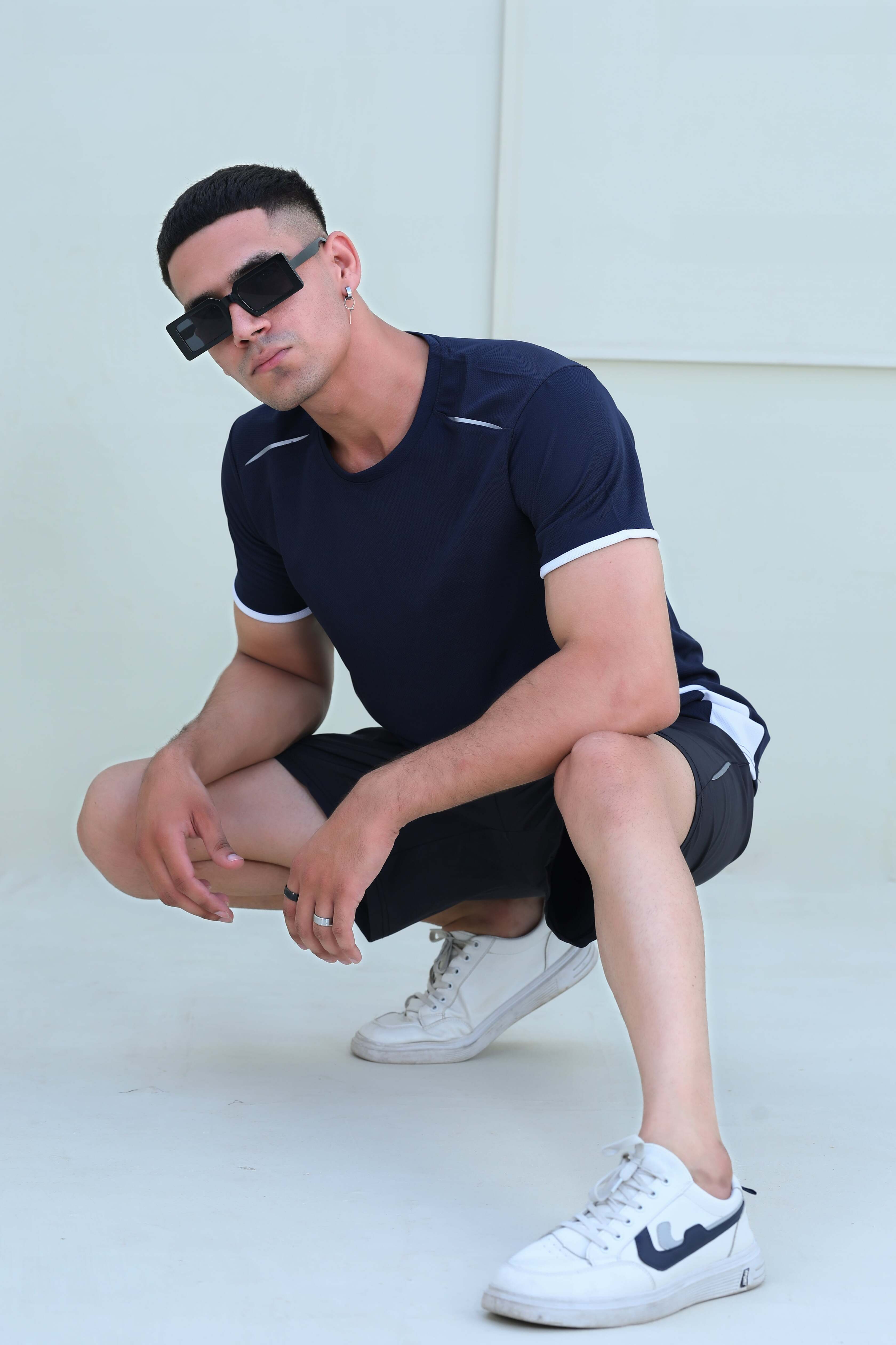 Banner Round Neck Dry-fit Tees for Men-MTST-0066-Navy White