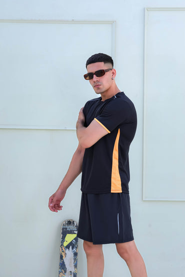 Banner Round Neck Dry-fit Tees for Men-MTST-0066-Black Gold