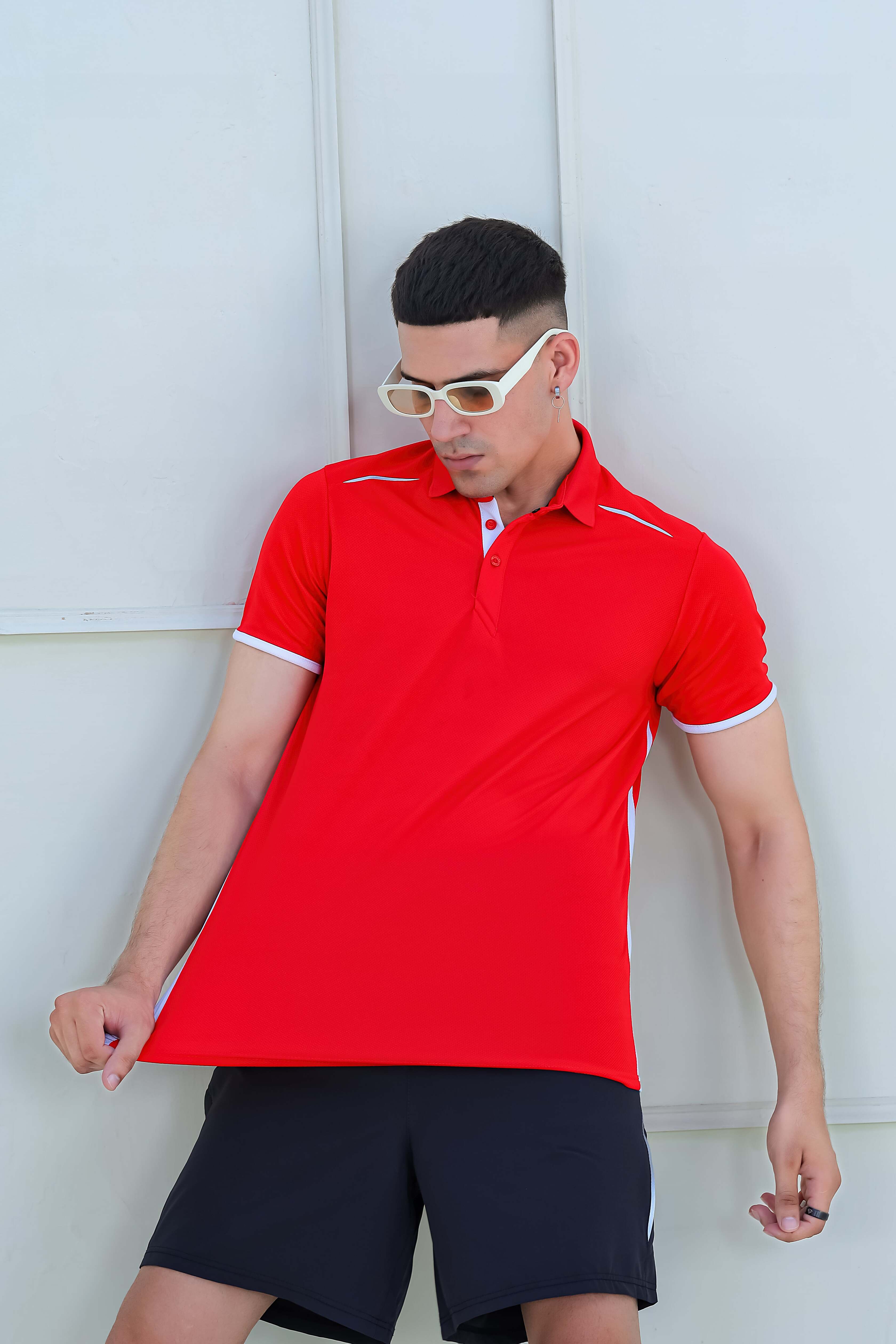 Banner Polos for Men-MPLO-0054-Red White