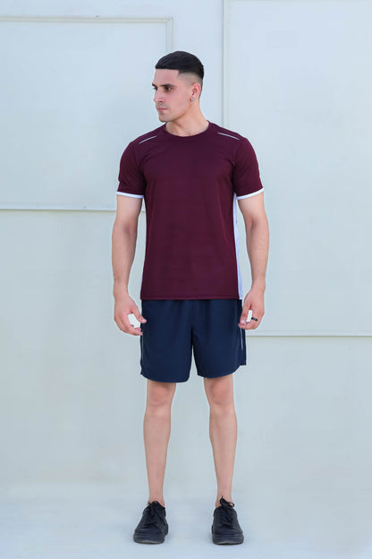 Banner Round Neck Dry-fit Tees for Men-MTST-0066-Burgundy White