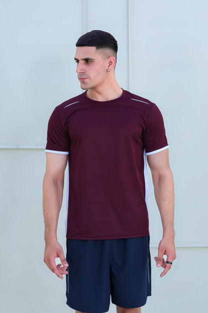 Banner Round Neck Dry-fit Tees for Men-MTST-0066-Burgundy White