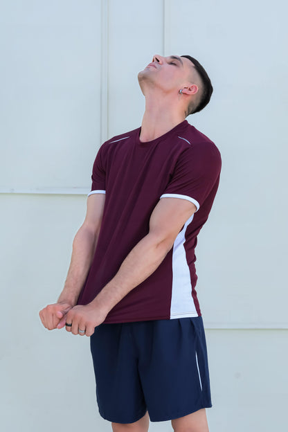 Banner Round Neck Dry-fit Tees for Men-MTST-0066-Burgundy White