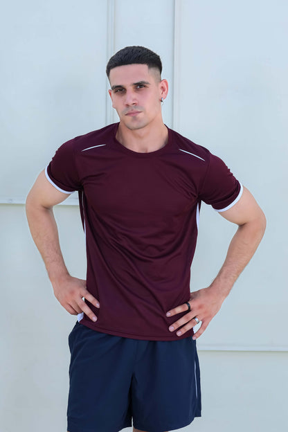 Banner Round Neck Dry-fit Tees for Men-MTST-0066-Burgundy White