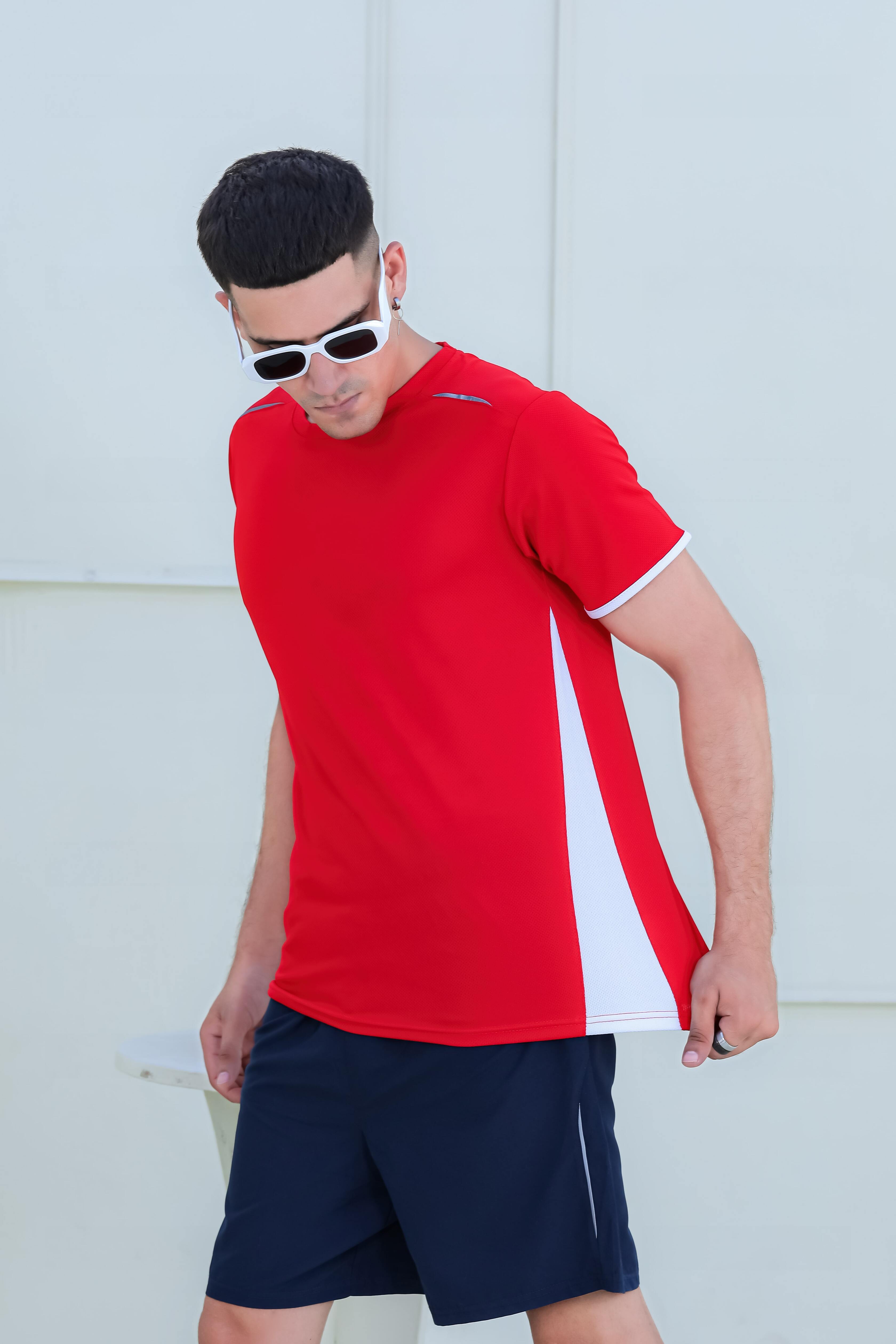 Banner Round Neck Dry-fit Tees for Men-MTST-0066-Red White