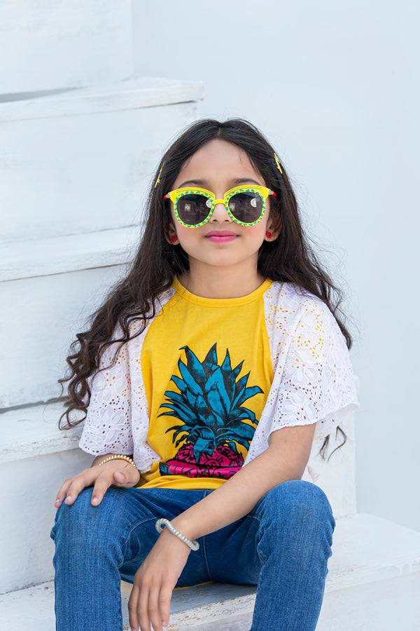 Rawculture Pinapple Printed Girls T-shirt-KTST-2148-Yellow