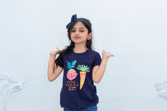 Zochee Vegitables Printed Girls T-shirt-KTST-2152-Navy