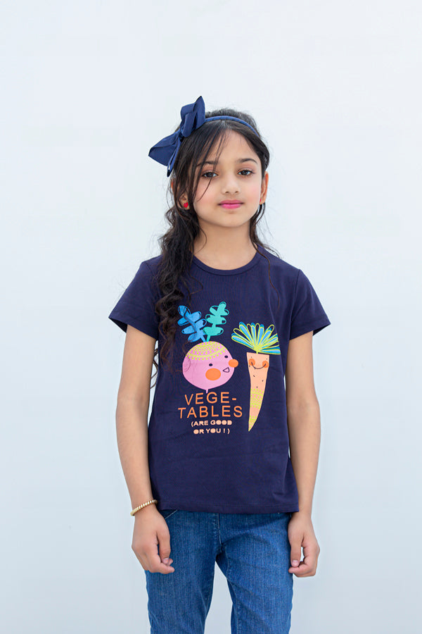 Zochee Vegitables Printed Girls T-shirt-KTST-2152-Navy