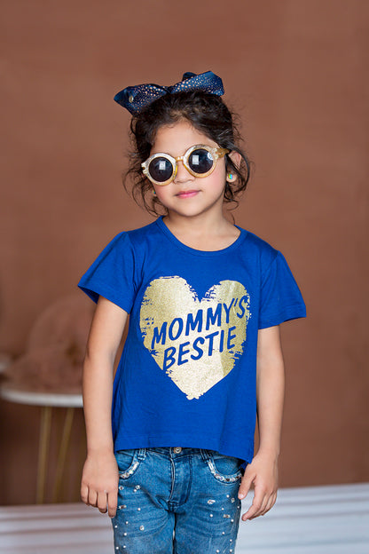 Zochee Mommy's Bestie Printed Girls T-shirt-KTST-2155-Royal Blue