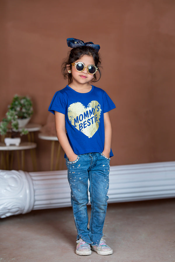 Zochee Mommy's Bestie Printed Girls T-shirt-KTST-2155-Royal Blue