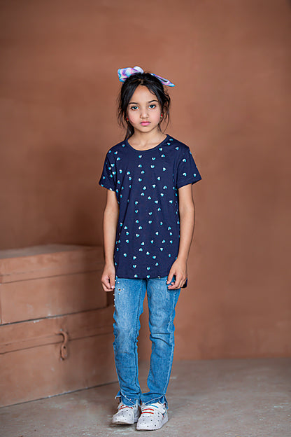 Zochee All over Hearts Printed T-shirt-KTST-2157-Navy