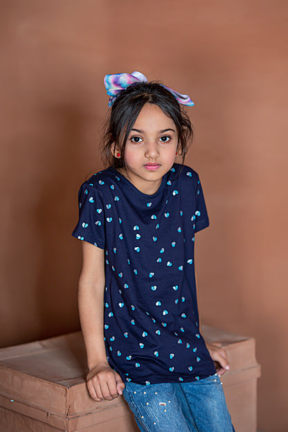 Zochee All over Hearts Printed T-shirt-KTST-2157-Navy