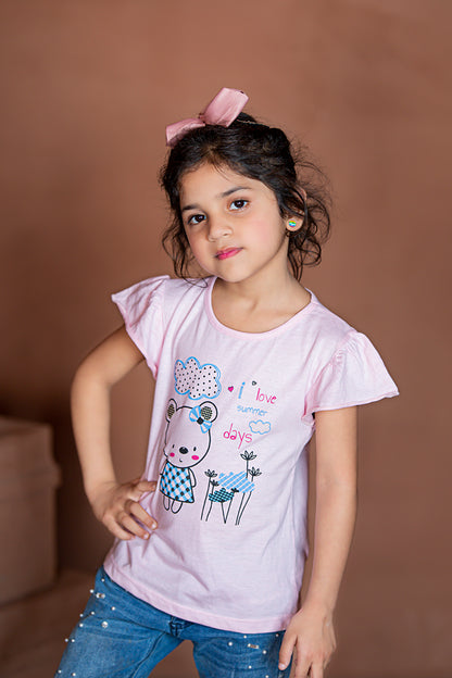 Rawculture Summer Days Printed Girls T-shirt-KTST-2160-Lavendor