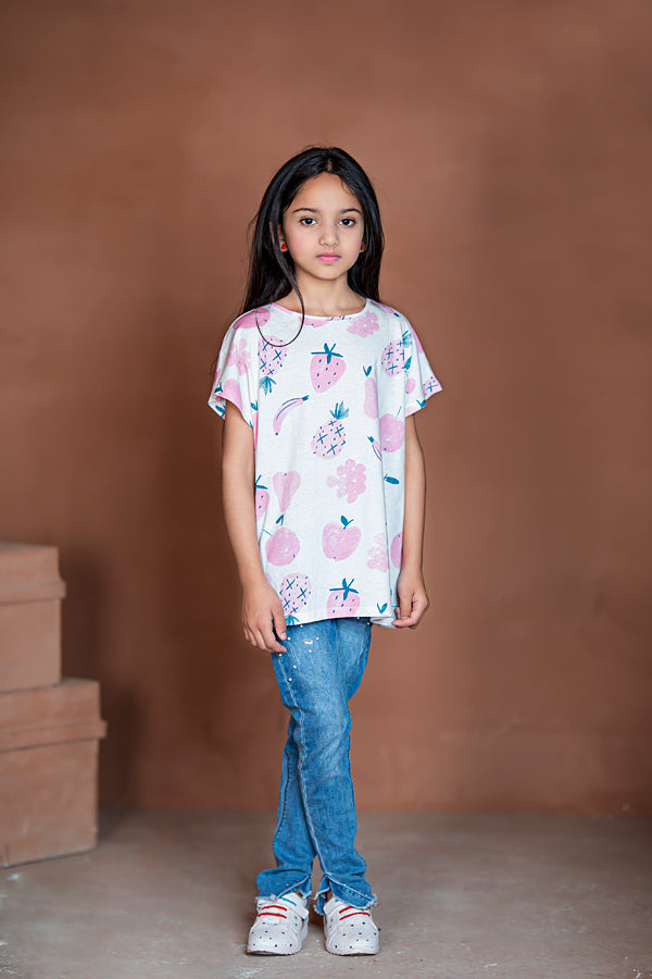 Zaraa Fruits Printed Girls T-shirt-KTST-2161-white