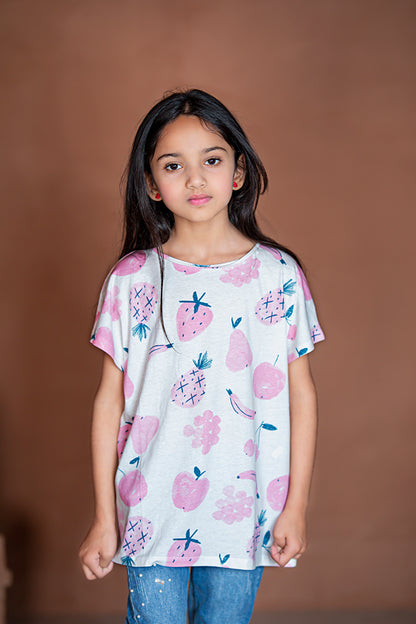 Zaraa Fruits Printed Girls T-shirt-KTST-2161-white