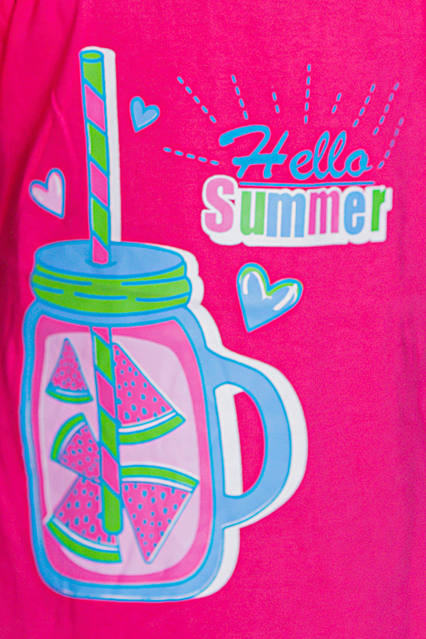 Rawculture Hello Summer Printed Girls T-shirt-KTST-2162-Dark pink