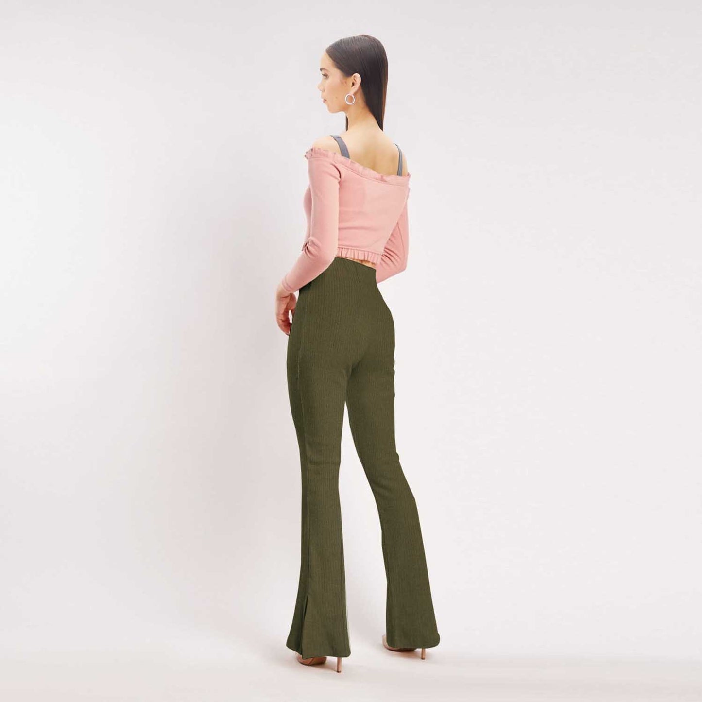 Ribbed Bell Bottom Trouser Isawitfirst-Fx1041-2297 -Olive