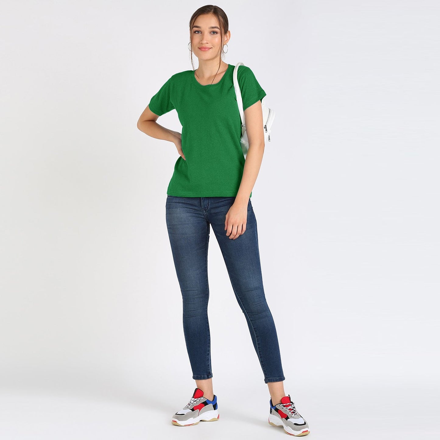 Fapak Solid Round Neck T-shirt For Women-2405