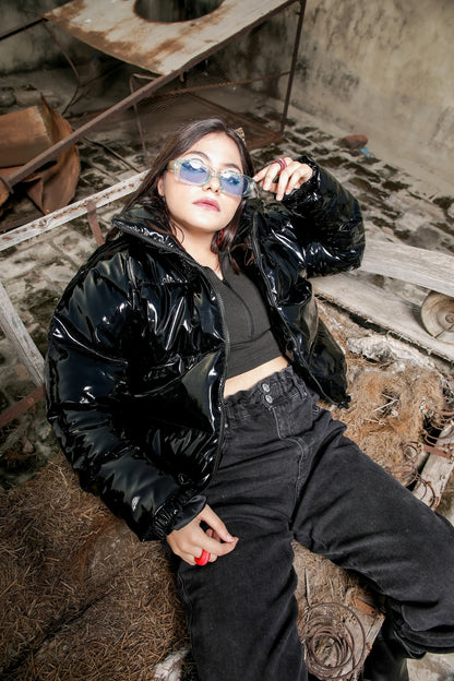 3000-Women’s Vinyl Cropped Full Zip Jacket