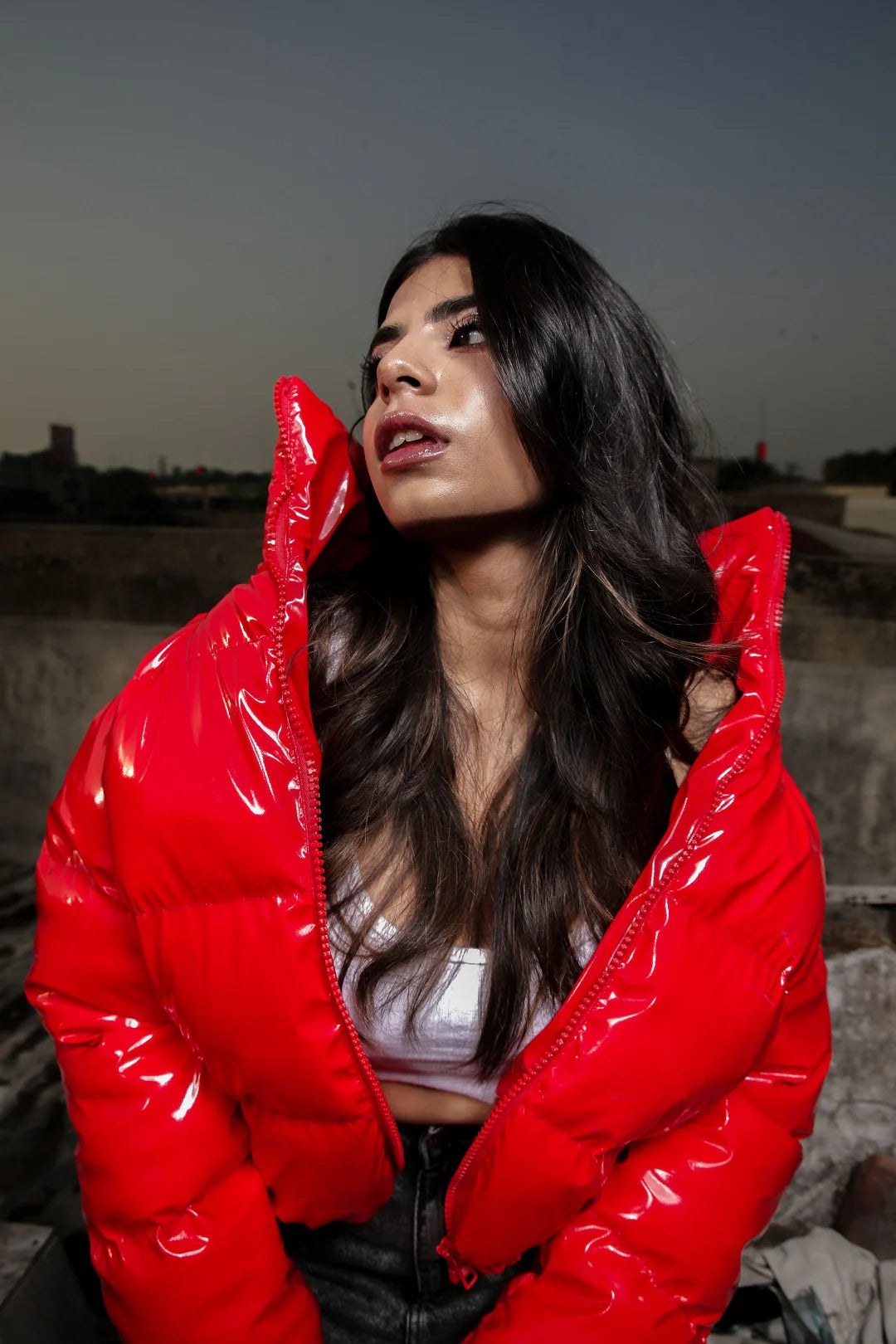 3000-Women’s Vinyl Cropped Full Zip Jacket