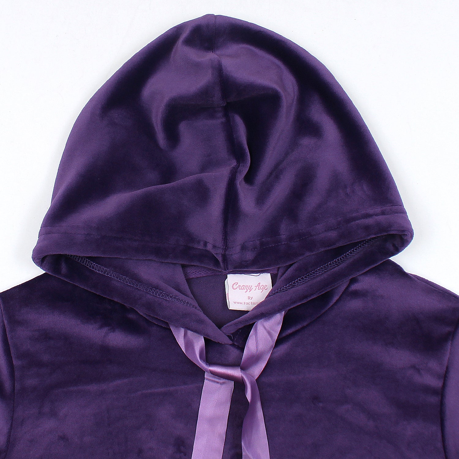 Velvet Pullover Hood Tracksuit For Women-2354-Purple