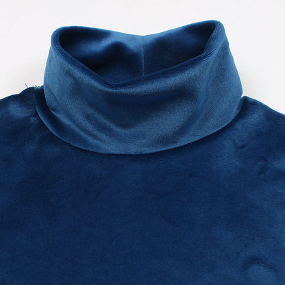 Velvet Turtle Neck For Women-2352-Royal Blue