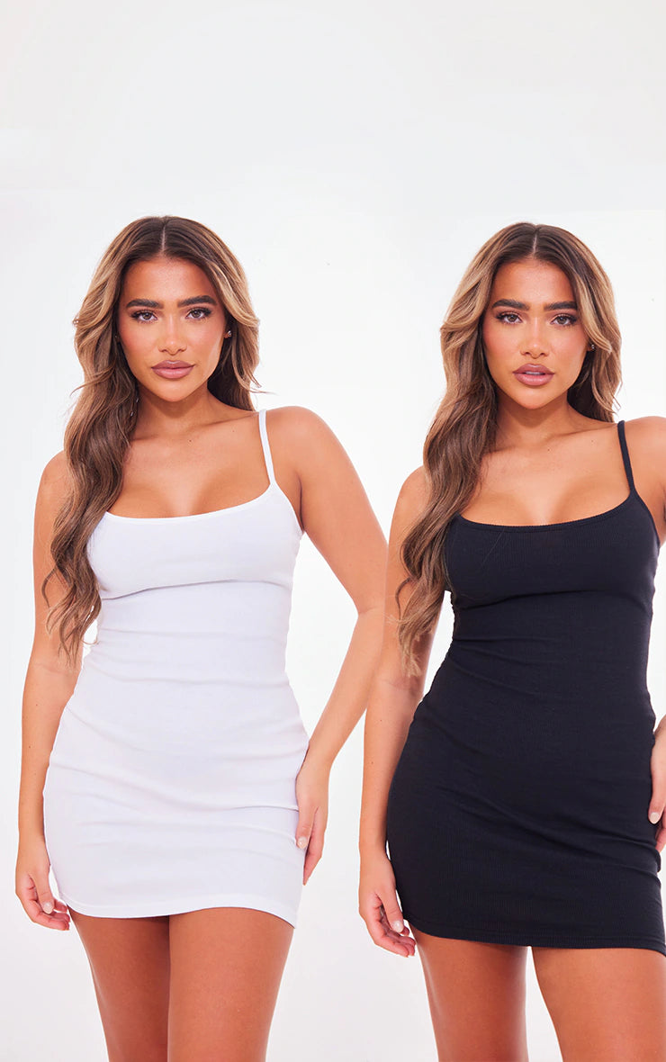 PLT  Strappy Snatched Sculpt Bodycon Dresss-2441-White