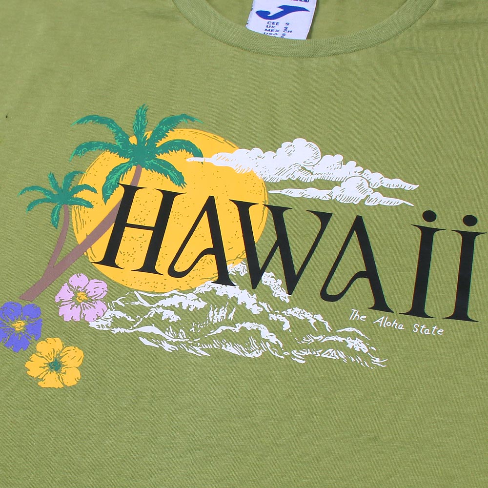 Hawaii Beach Printed T-shirt For Ladies-2243-Olive