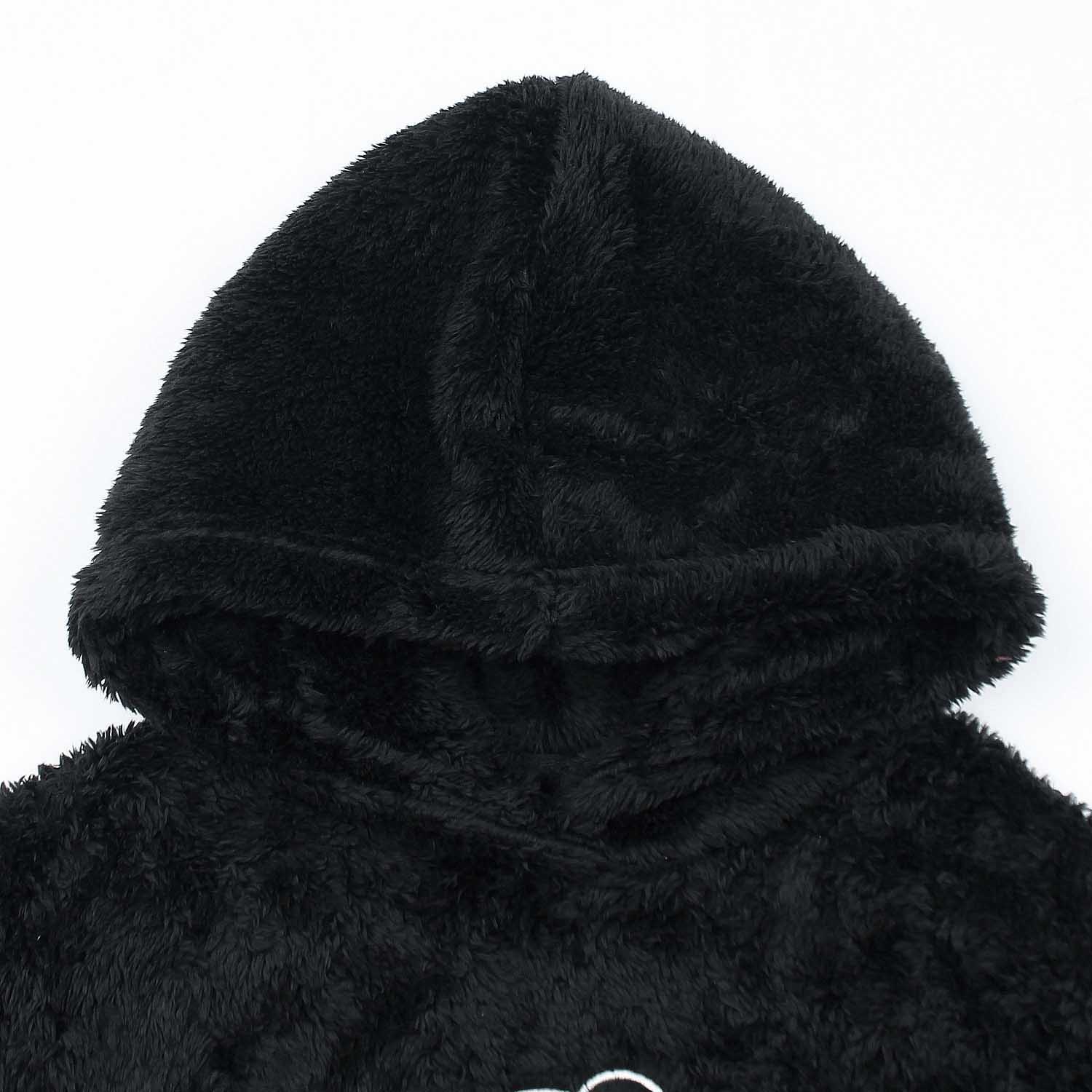 Teddy Bear Embroidered Furr Hood For Women-2303-BLACK