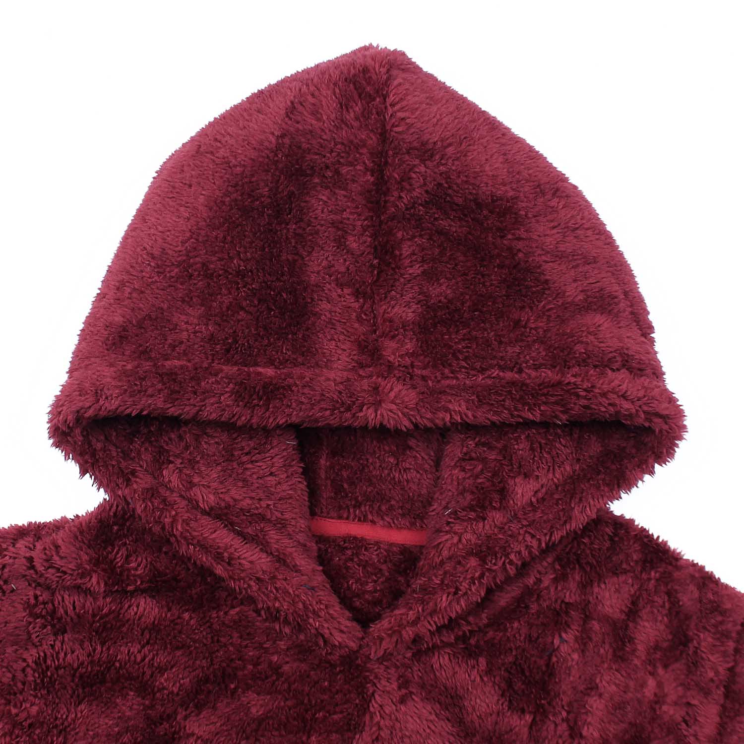 Teddy Bear Embroidered Furr Sherpa Hood For Women-2303-Burgundy