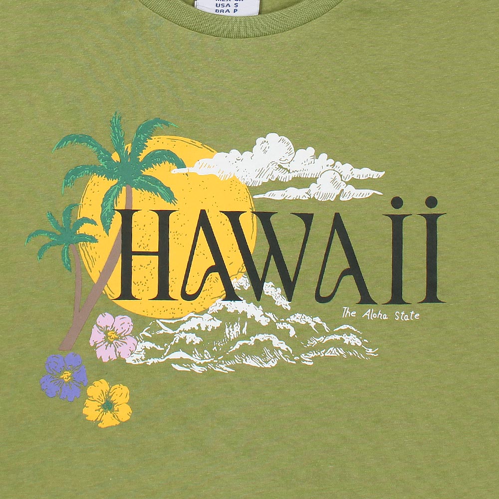 Hawaii Beach Printed T-shirt For Ladies-2243-Olive