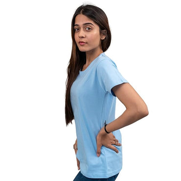 Fapak Solid Round Neck T-shirt For Women-2405-Sky Blue