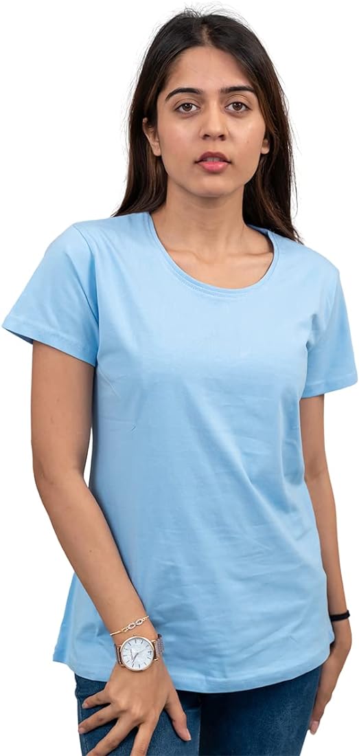 Fapak Solid Round Neck T-shirt For Women-2405-Sky Blue