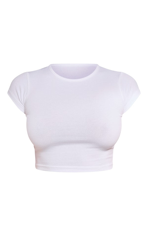 Cotton Basic Cap Sleeve Crop Top-2420-PLT-White