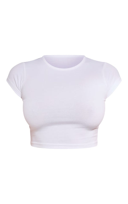 Cotton Basic Cap Sleeve Crop Top-2420-PLT-White