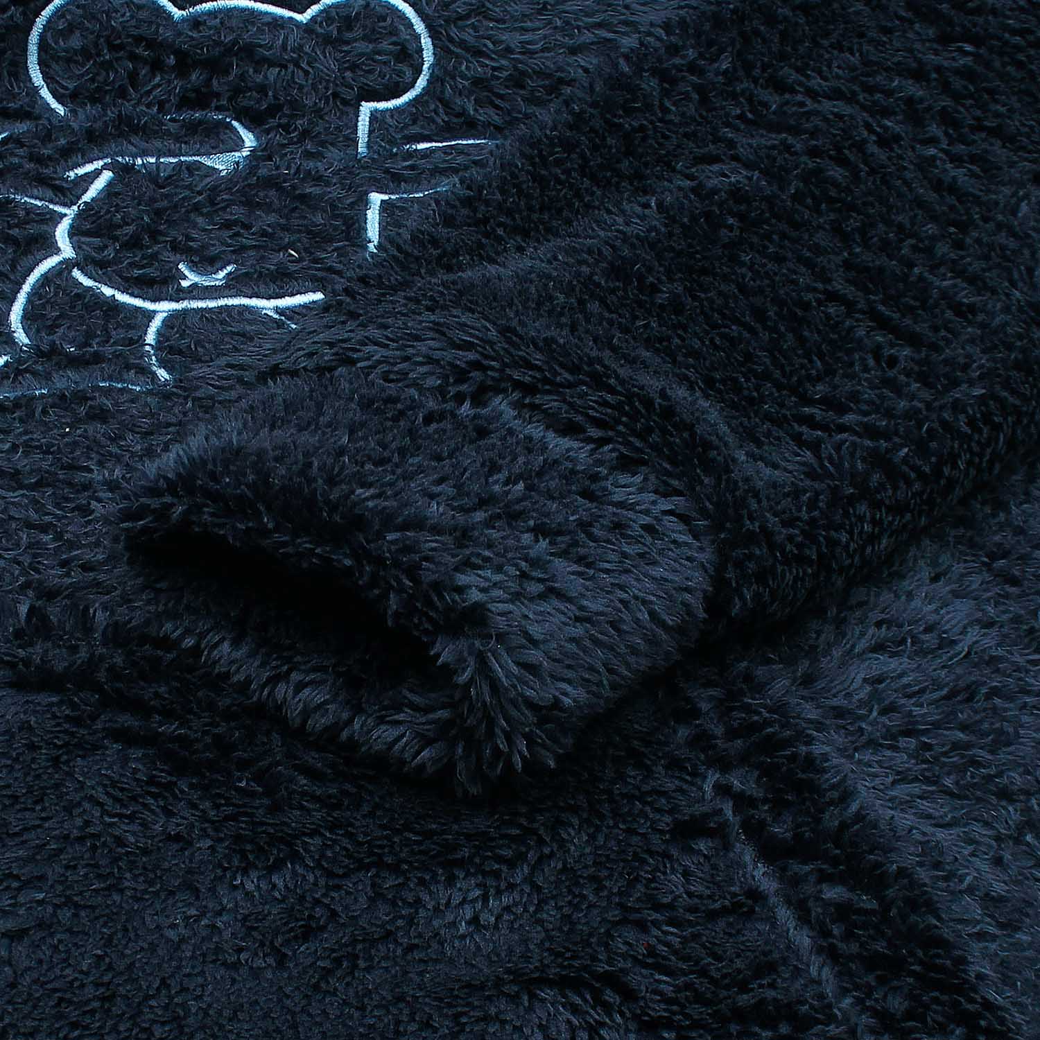 Teddy Bear Embroidered Furr Hood For Women-2303-Navy