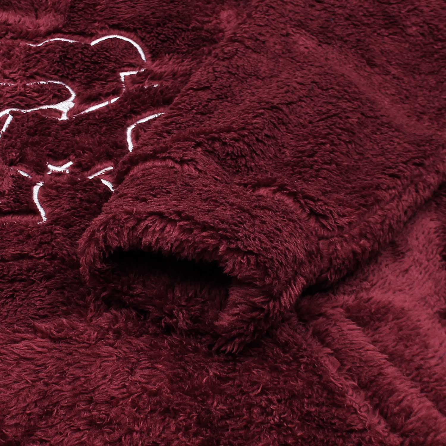 Teddy Bear Embroidered Furr Sherpa Hood For Women-2303-Burgundy