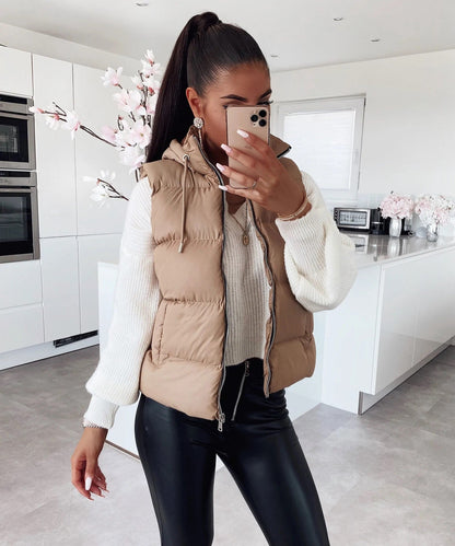Hooded Gilet Sleeveless Jacket Full Zip For Women-Fp710 LJKT-2034-Black
