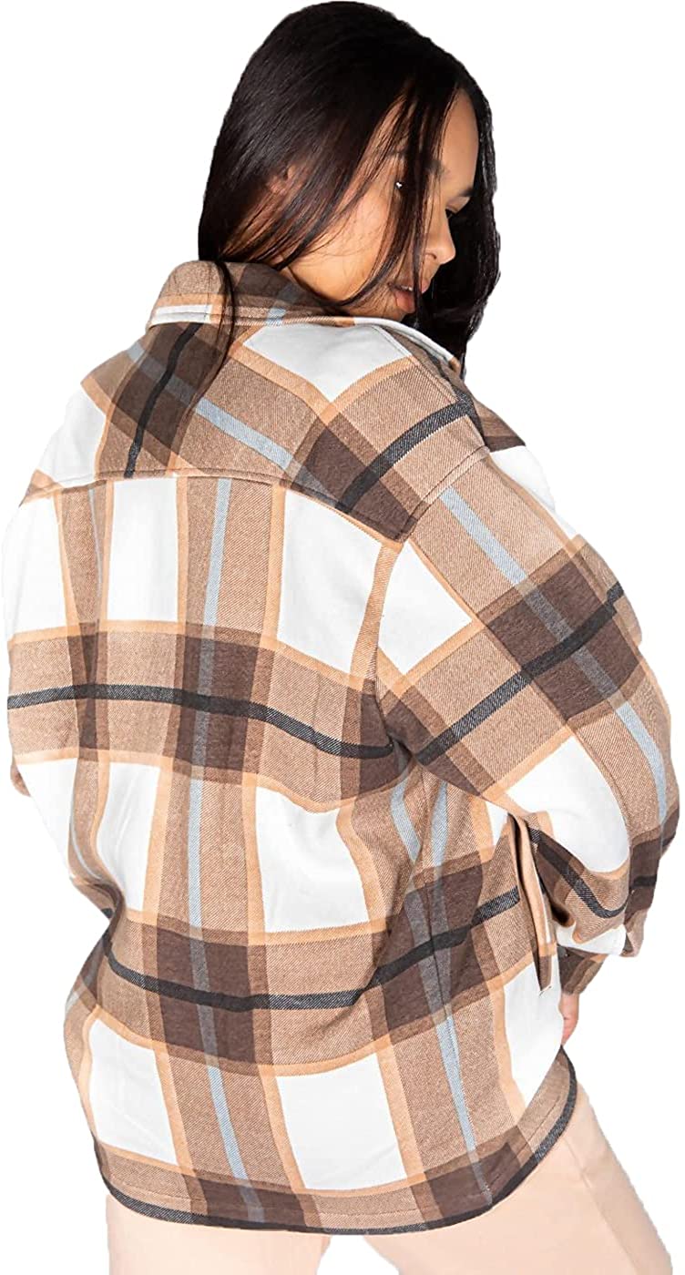 Brown White Check Shacket For Women-2485