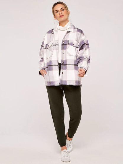 2790-Plt Women Oversize Check Shacket-Lilac White