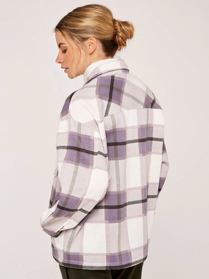 2790-Plt Women Oversize Check Shacket-Lilac White