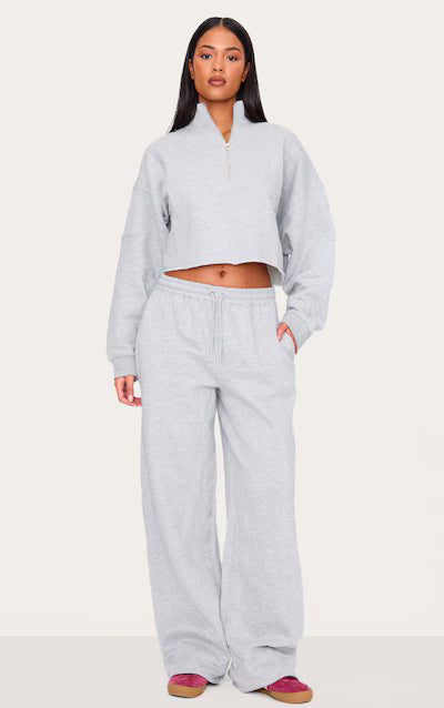 2768-Shape High Waist Sweat Wide Leg Joggers Women-Grey