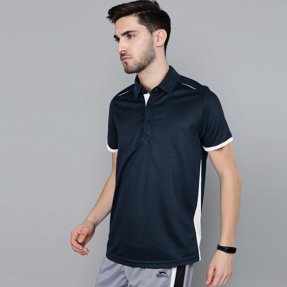 Banner Polos for Men-MPLO-0054-Navy White - FactoryX.pk