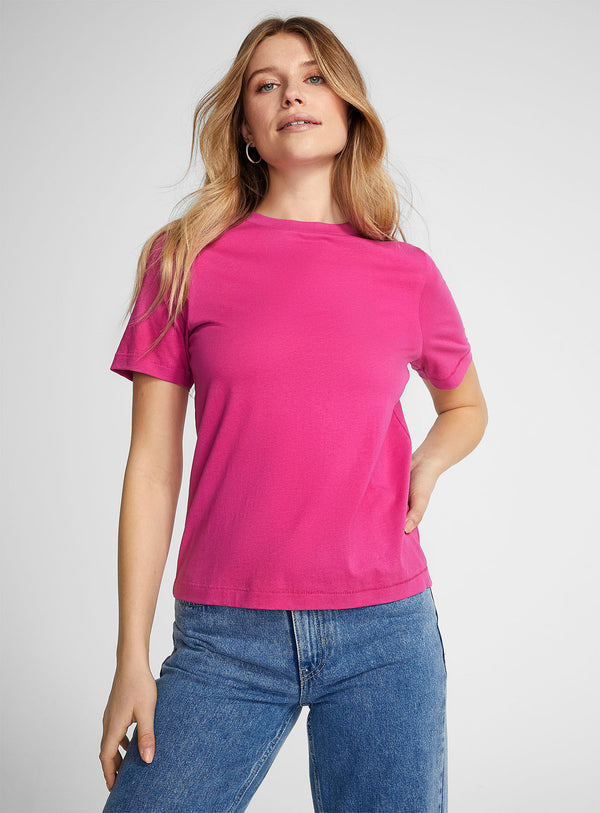 Fapak Solid Round Neck T-shirt For Women-2405-Fuchsia