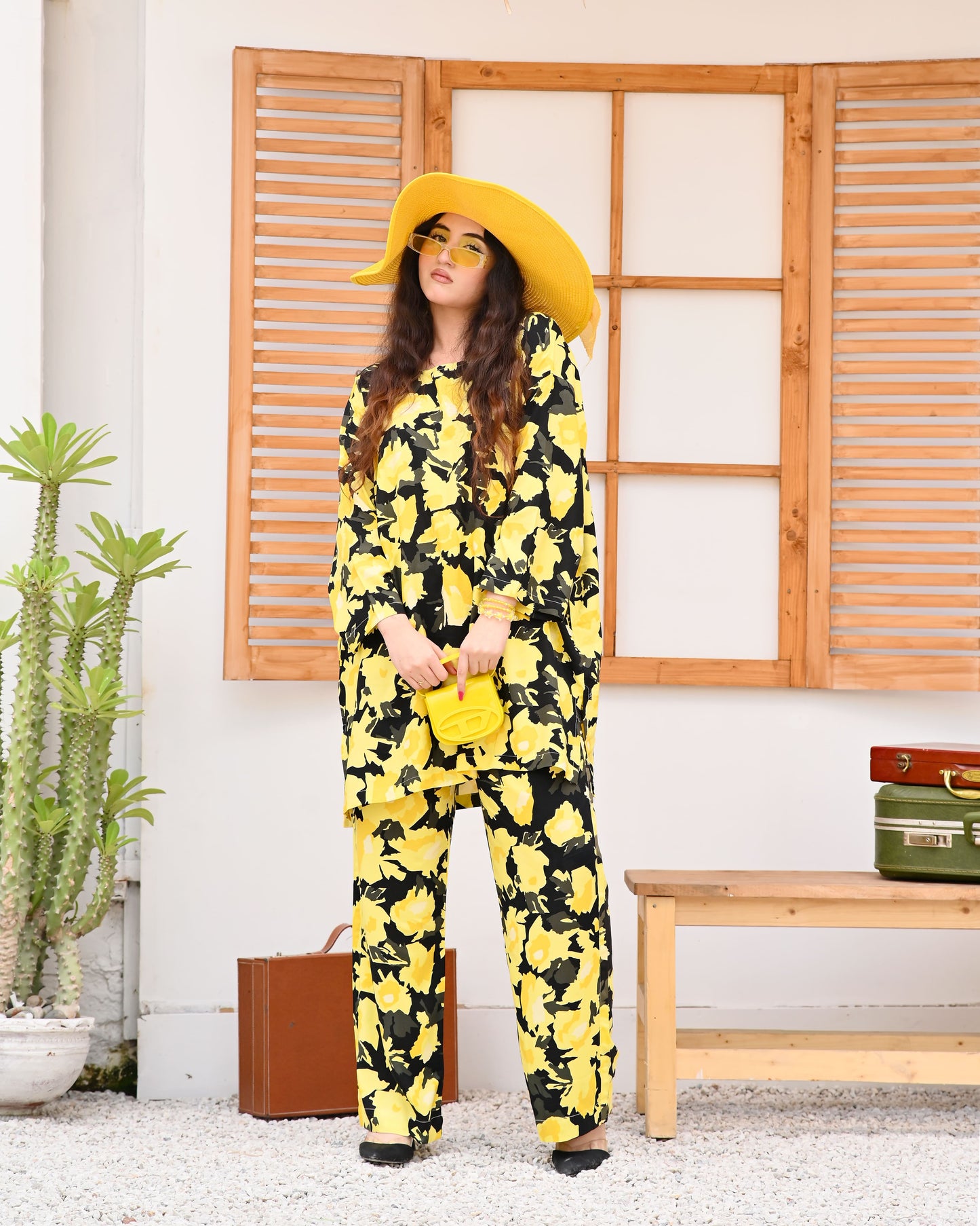 East West Crazy Age Printed Co-ord Set Woman-2491-Yellow Black