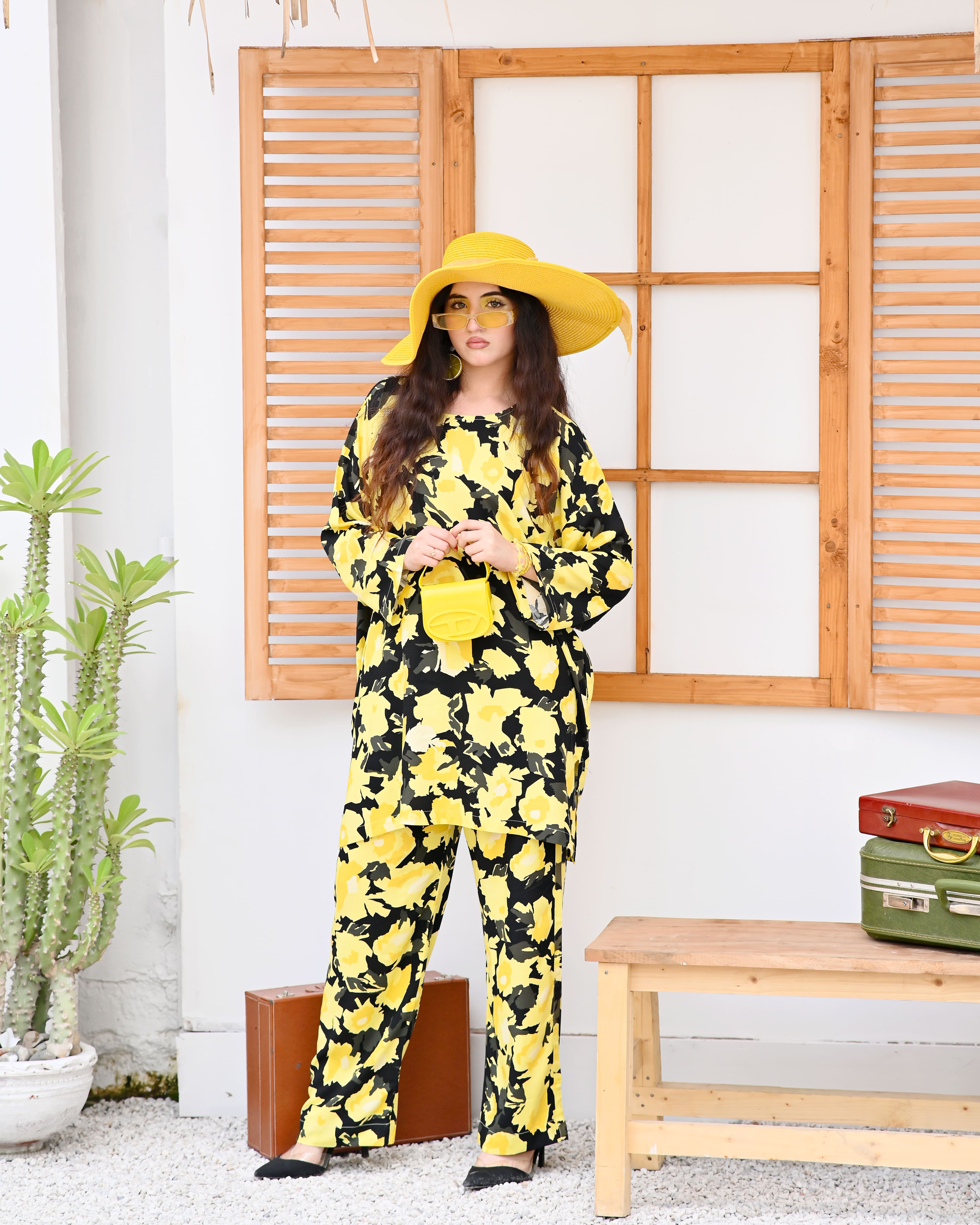 East West Crazy Age Printed Co-ord Set Woman-2491-Yellow Black