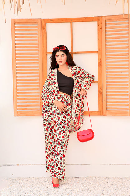 East West Crazy Age Printed Co-ord Set-2491-Red