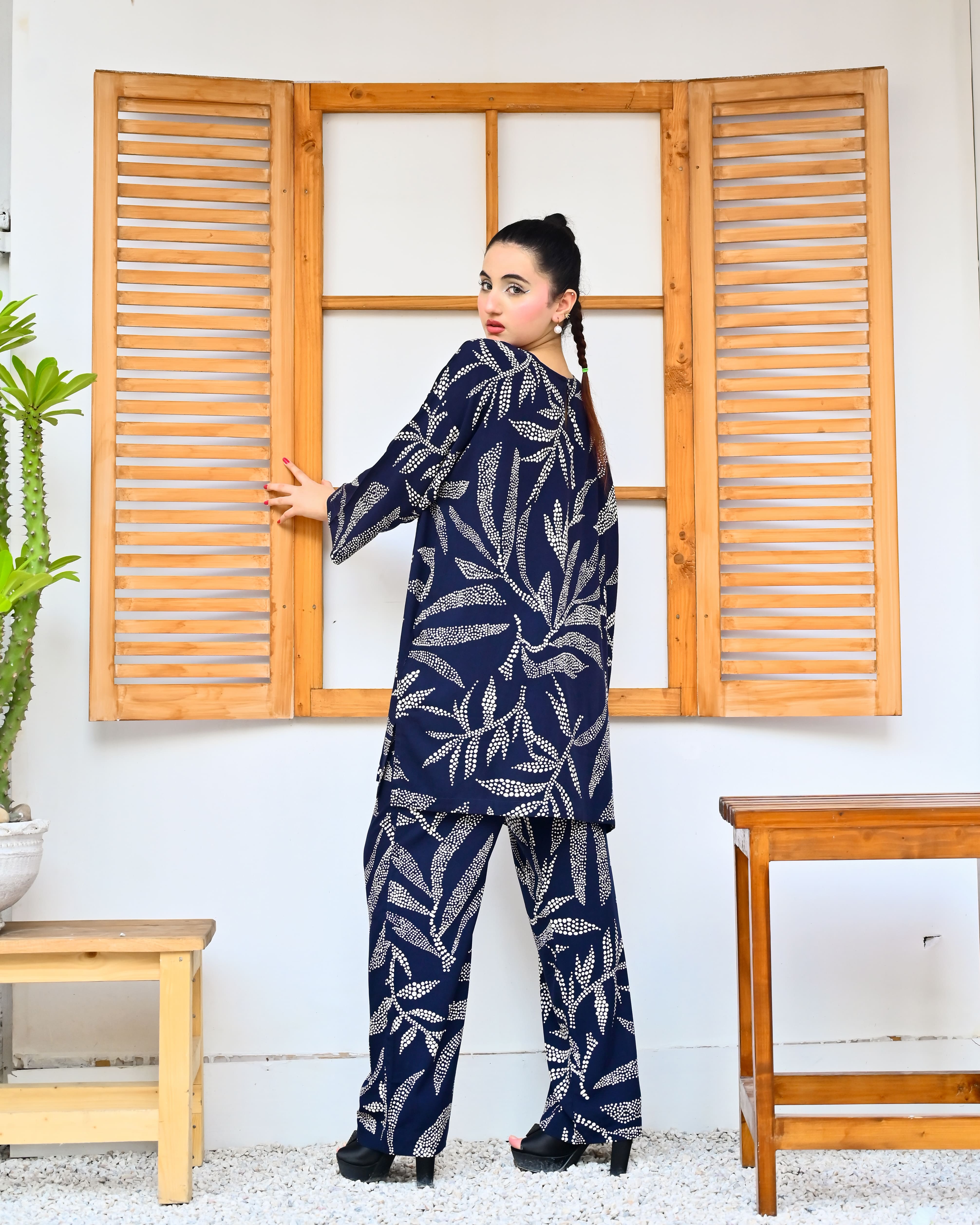 East West Crazy Age Printed Co-ord Set Woman-2491-DTS-Navy