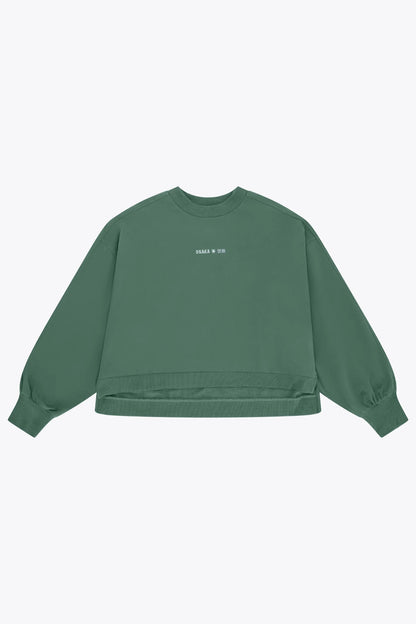 2733-Osk Women Cropped Drop Shoulder Sweater-Green